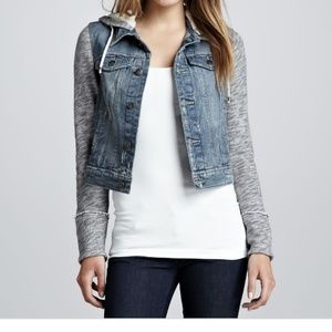 Free People Distressed Hoodie Denim Jacket